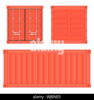 Shipping freight container. Red intermodal container. Set Stock Vector