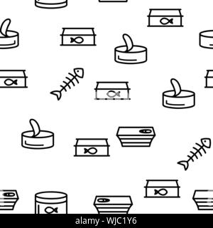 Tuna, Fish Products Vector Seamless Pattern Stock Vector