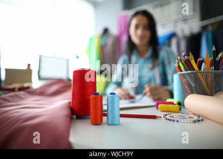 Table of hardworking tailor Stock Photo