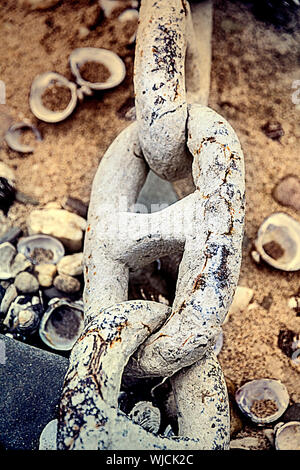 A length of an old anchor chain. Stock Photo