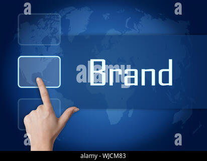 Brand concept with interface and world map on blue background Stock Photo