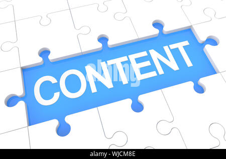 Content - puzzle 3d render illustration with word on blue background Stock Photo