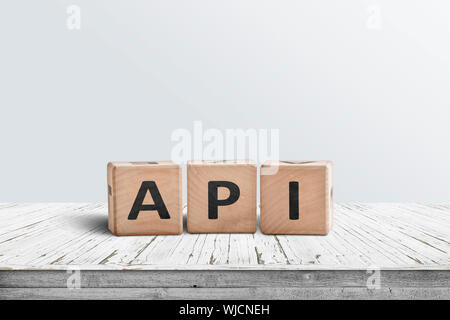 API app programming sign made of wooden blocks on a white desk Stock Photo