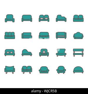 Sofa and seat icon set. Vector illustration Stock Vector