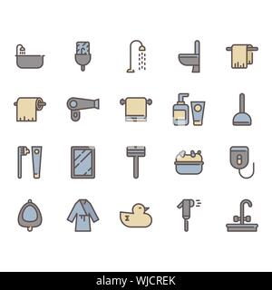 Bathroom related icon set. Vector illustration Stock Vector
