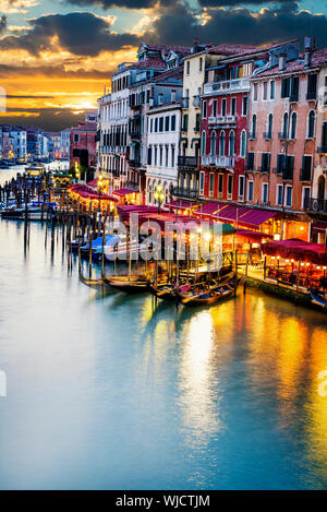 famous grand canale from Rialto Bridge at blue hour, Venice, Italy Stock Photo