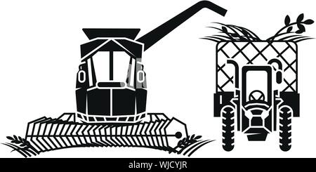 Combine harvester fill tractor icon. Simple illustration of combine ...
