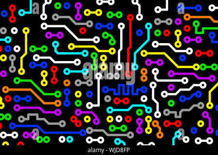 Background of multicolored electronic components on a black background Stock Photo