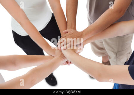 Close-up high angle view of a happy family holding hands Stock Photo