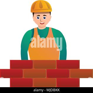 Masonry brick worker icon. Cartoon of masonry brick worker vector icon for web design isolated on white background Stock Vector