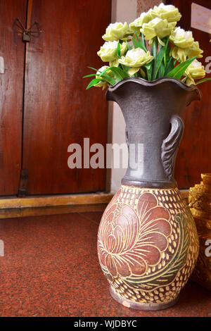 many lotus flower in Ceramic Vase at temple Stock Photo