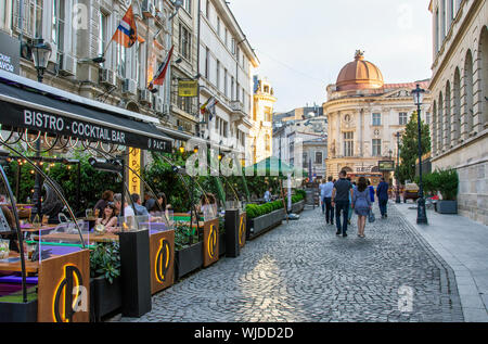 Smardan street (Strada Smardan) the main pedestrian street full of restaurants in central Bucharest. Romania Stock Photo