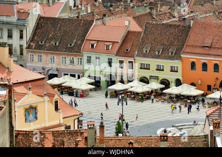 Houses in Piata Sfatului (Council Square). Brasov, Romania Stock Photo