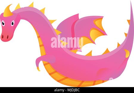Flying pink dragon icon. Cartoon of flying pink dragon vector icon for web design isolated on white background Stock Vector