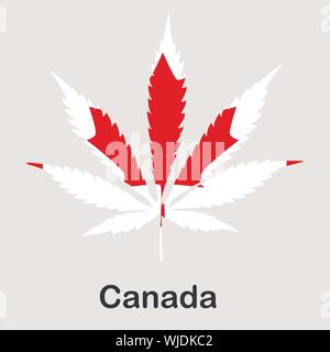 Flag in the form of a cannabis leaf. The concept of legalization of marijuana, cannabis in Canada Stock Vector