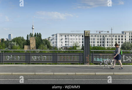 Behmstrasse, Behmstrasse, Behmstraßenbrücke, Behmstrassenbruecke, Berlin, bridge, bridge, Dalmatian, Germany, pedestrian, Gassi, dog, Pankow, Prenzlau Stock Photo