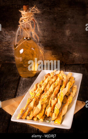 Homemade salted sticks with sesame and cumin.selective focus on the front sticks Stock Photo