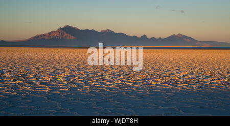 The Bonneville Salt Flats is a densely packed salt pan in Tooele County in northwestern Utah. The area is a remnant of the Pleistocene Lake Bonneville Stock Photo