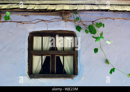 Window of a traditional farmhouse of Sebesu de Jos, Sibiu county. ASTRA Museum of Traditional Folk Civilization, an open-air museum outside Sibiu, Tra Stock Photo