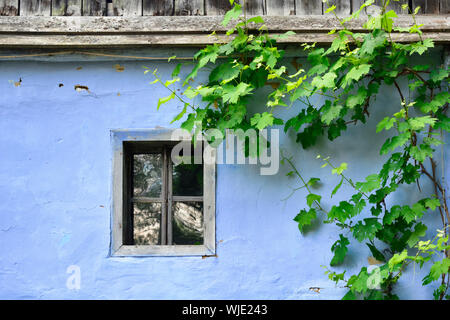 Window of a traditional farmhouse of Sebesu de Jos, Sibiu county. ASTRA Museum of Traditional Folk Civilization, an open-air museum outside Sibiu, Tra Stock Photo