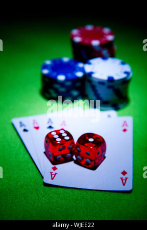 Dice on cards in casino Stock Photo