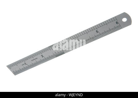 A stainless steel ruler isolated against a white background Stock