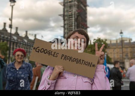 Westminster, London, UK. 3rd Sep, 2019. Thousands of Pro Europe demonstrators march outside parliament calling for the coup to scrapped. Penelope Barritt/Alamy Live News Stock Photo