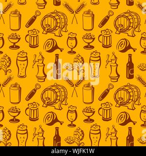 illustration of the beer drinks and snacks seamless pattern Stock Vector