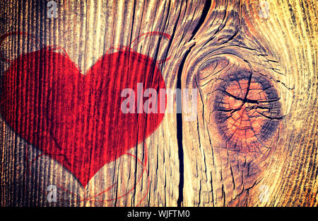 Old wooden background with heart shape Stock Photo