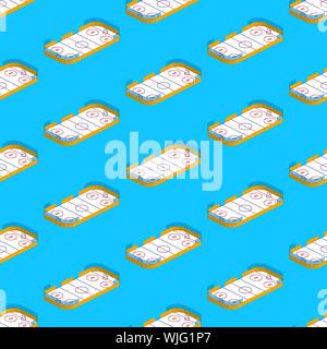 Hockey theme seamless pattern with isometric hockey rinks. Vector illustration. Stock Vector