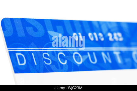 Macro view of plastic discount card. Narrow focus. Stock Photo
