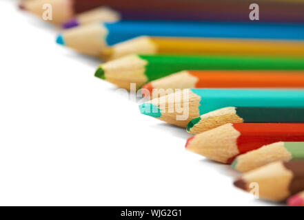Several different colored pencils on a white background Stock Photo