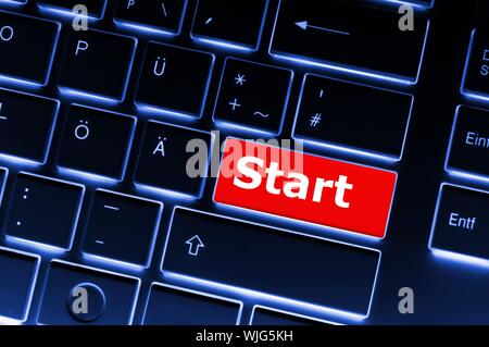 start button or key on keyboard showing go or power concept Stock Photo