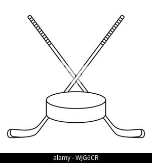 Crossed line hockey sticks and puck. Vector flat illustration. Stock Vector