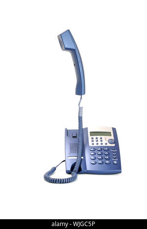 Modern blue business office telephone isolated on a white background. Stock Photo