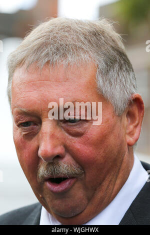 Westminster. London, UK. 3 Sept 2019 - Sammy Wilson MP for East Antrim speaking with media in College Green. British Prime Minister Boris Johnson is facing a vote in parliament on stopping a no deal Brexit later in the day.  Credit: Dinendra Haria/Alamy Live News Stock Photo