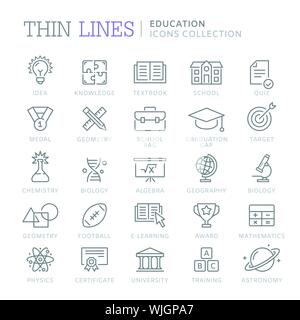 Collection of education thin line icons Stock Vector
