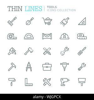 Collection of tools thin line icons Stock Vector
