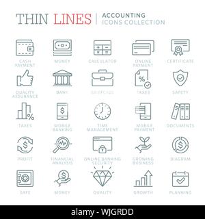 Collection of accounting and bookkeeping line icons Stock Vector