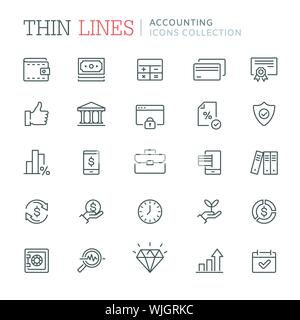 Collection of accounting and bookkeeping line icons Stock Vector