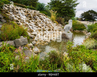 Pelican statue and waterfall on the seafront at Cleethorpes, the North East Lincolnshire resort Stock Photo