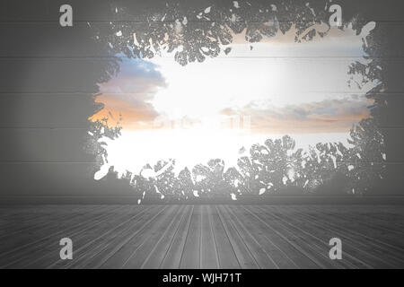 Splash on wall revealing bright sky Stock Photo