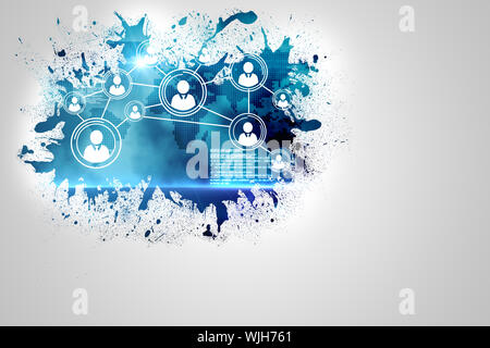 Splash on wall revealing technology interface Stock Photo