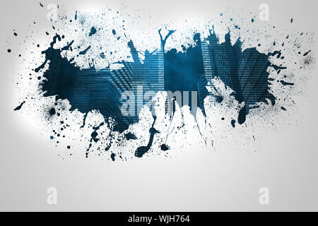 Splash on wall revealing digital city Stock Photo