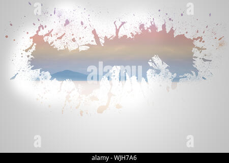 Splash on wall revealing desert and mountain Stock Photo