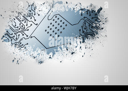 Splash on wall revealing circuit board Stock Photo