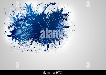 Splash on wall revealing circuit board Stock Photo