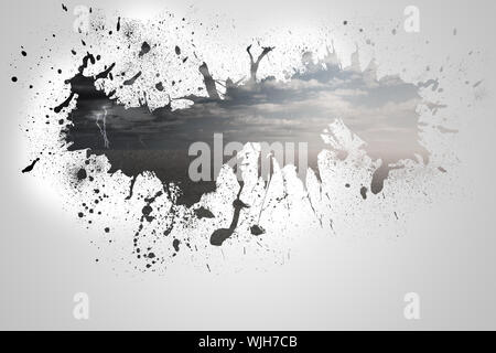 Splash on wall revealing desert landscape Stock Photo