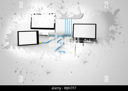 Splash on wall revealing file transfer graphic Stock Photo