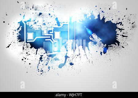 Splash on wall revealing technology interface Stock Photo